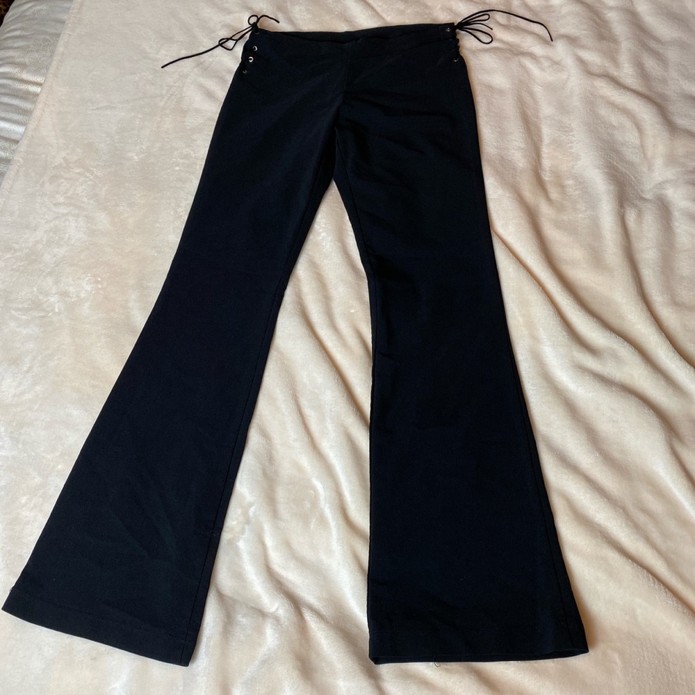 BLACK CORSET STYLE SIDE WIDE LEG STRETCHY PANTS!